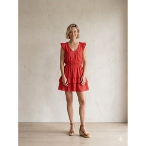 Waverly Grey Liberant Red Polka Dot Ruffle Mini Dress Small V-Neck Made‎ in USA